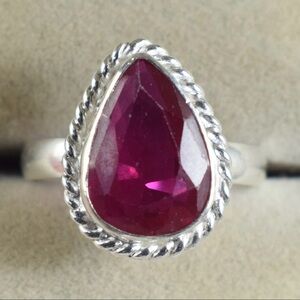 CERTIFIED 10.95CT NATURAL Rubellite Tourmaline Pear Cut S925 Silver Ring